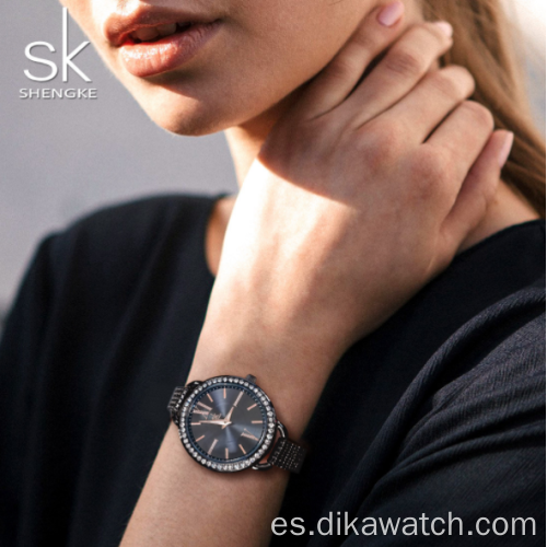 SHENGKE K0089 Reloj para mujer Total Set Reloj de diamantes de moda
